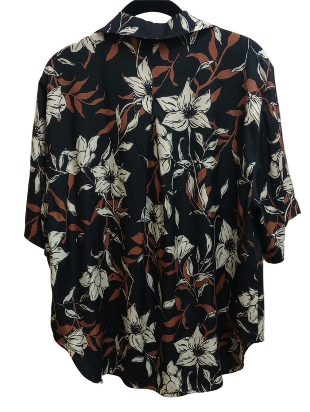 🆕🤎 RAG & BONE "MARE" BLACK SHORT SLEEVE SILK BLOUSE BROWN WHITE FLORAL DESIGNS - Picture 8 of 13